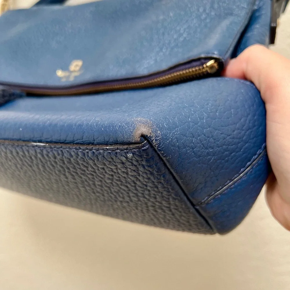Kate Spade Cobble Hill Little Minka Blue Pebbled Leather Satchel Crossbody Bag